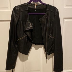 Free People cropped faux leather jacket, size 6